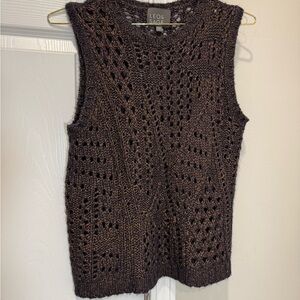 LEO & SAGE WOMEN'S BROWN OPEN CROCHET KNIT SLEEVELESS
SWEATER VEST SZ SMALL